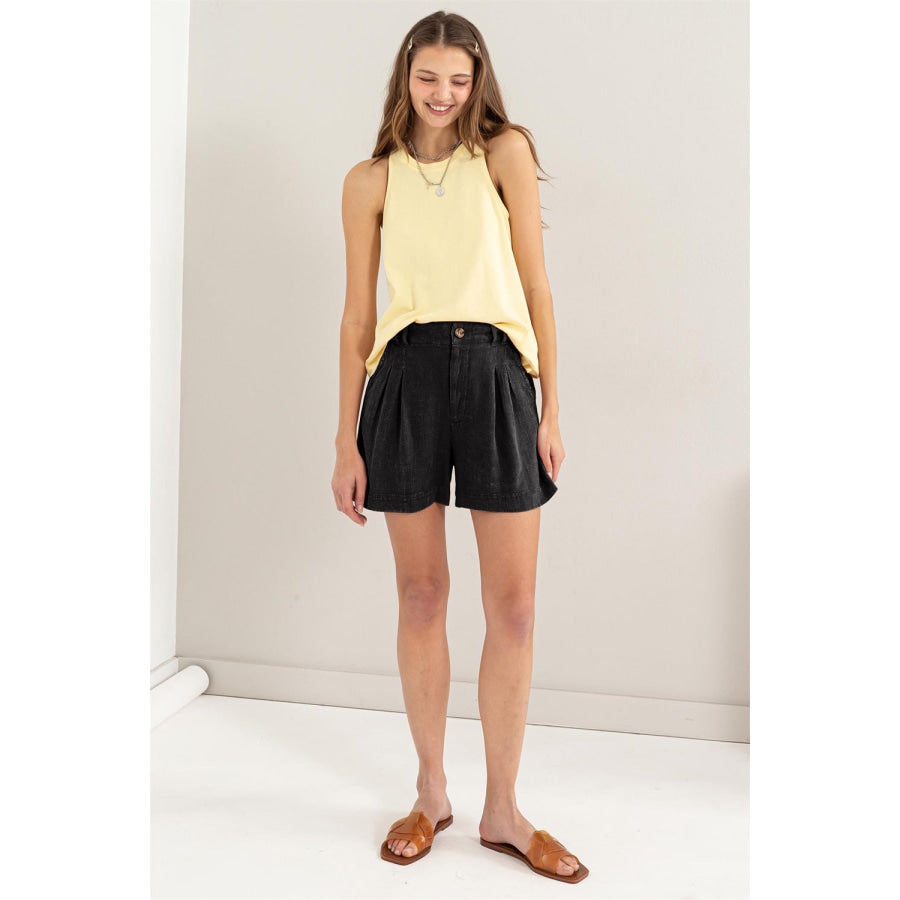 HYFVE High Waist Pleated Linen Shorts Apparel and Accessories