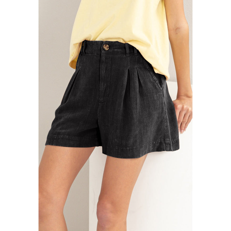 HYFVE High Waist Pleated Linen Shorts Apparel and Accessories