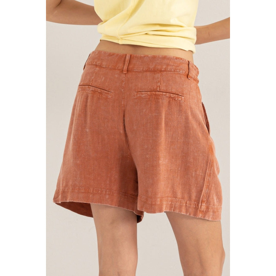 HYFVE High Waist Pleated Linen Shorts Baked Clay / S Apparel and Accessories