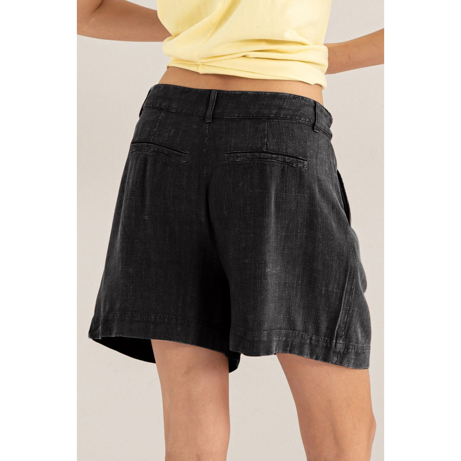 HYFVE High Waist Pleated Linen Shorts Apparel and Accessories