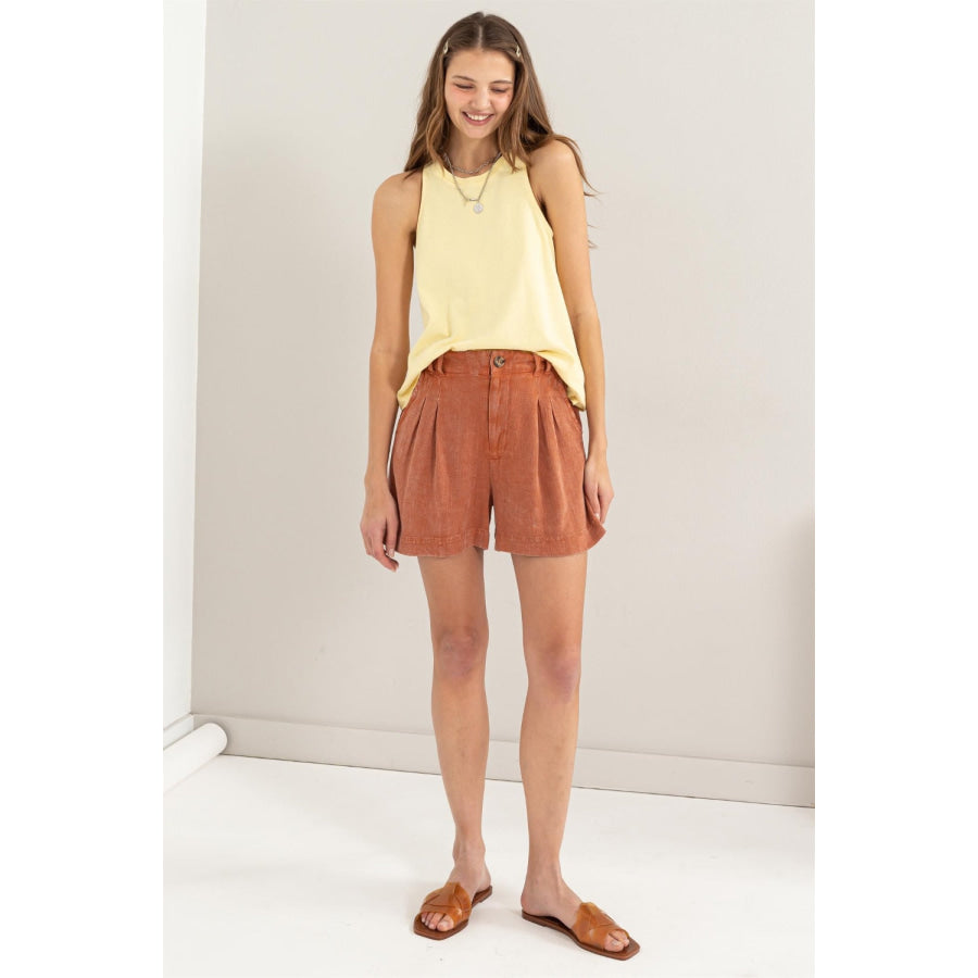 HYFVE High Waist Pleated Linen Shorts Apparel and Accessories