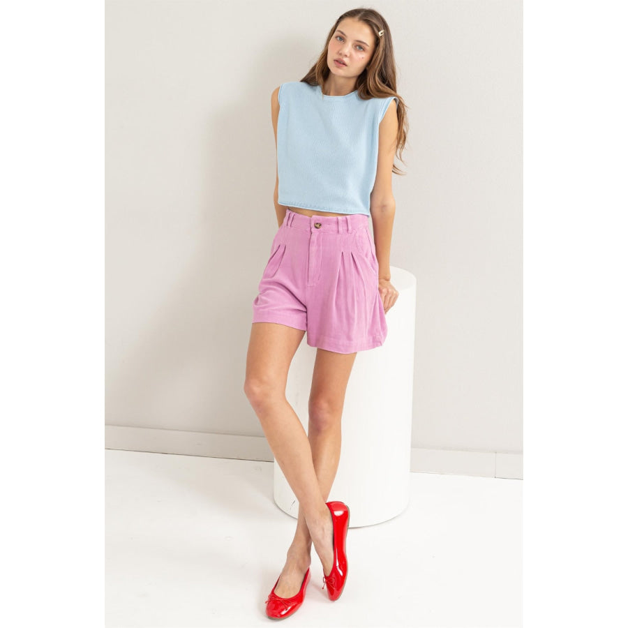 HYFVE High Waist Pleated Linen Shorts Apparel and Accessories