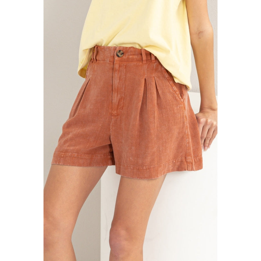 HYFVE High Waist Pleated Linen Shorts Baked Clay / S Apparel and Accessories