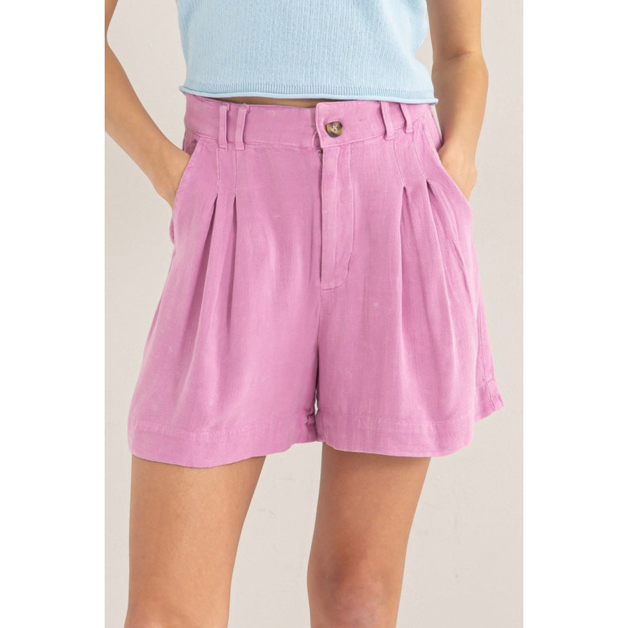 HYFVE High Waist Pleated Linen Shorts Pink / S Apparel and Accessories