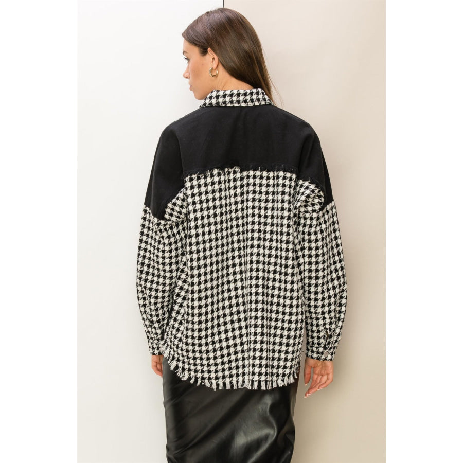 HYFVE Houndstooth Contrast Raw Hem Jacket Apparel and Accessories