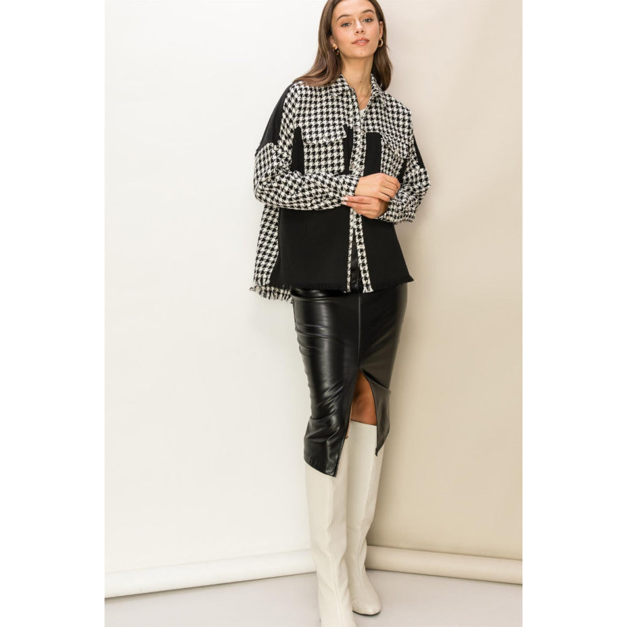 HYFVE Houndstooth Contrast Raw Hem Jacket Apparel and Accessories