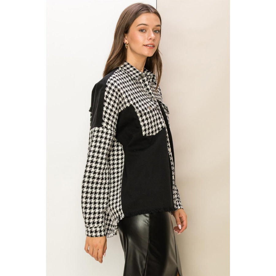 HYFVE Houndstooth Contrast Raw Hem Jacket Apparel and Accessories