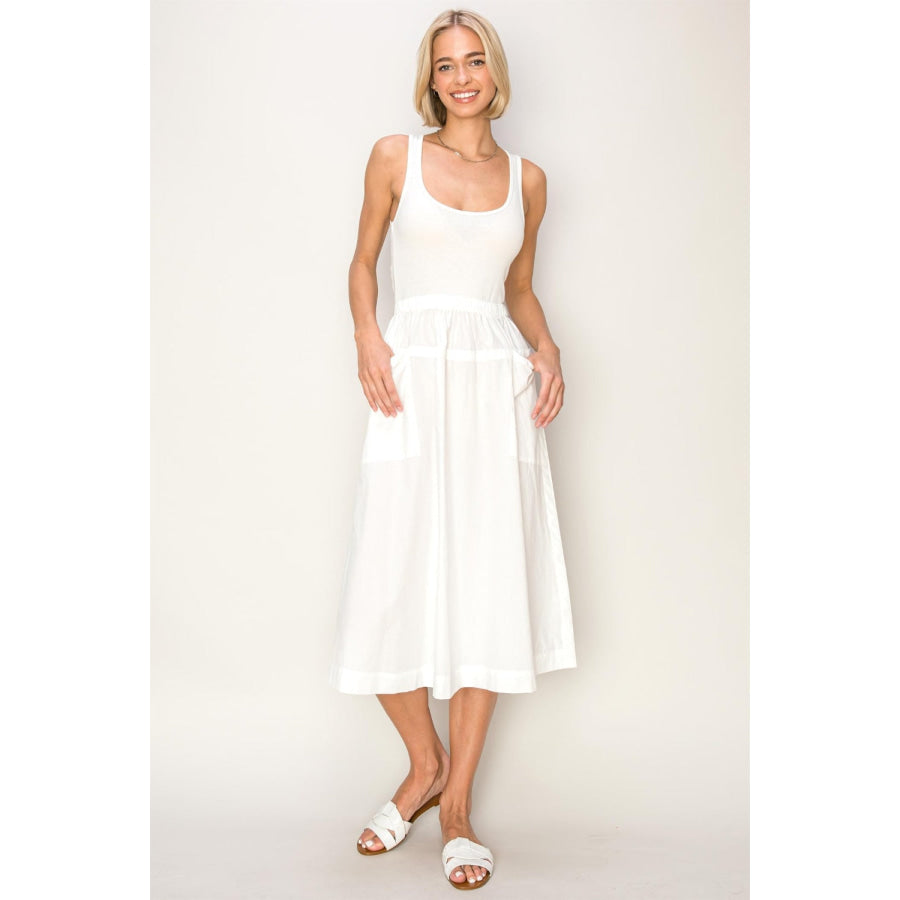 HYFVE Mixed Media Midi Tank Dress Off White / S Apparel and Accessories