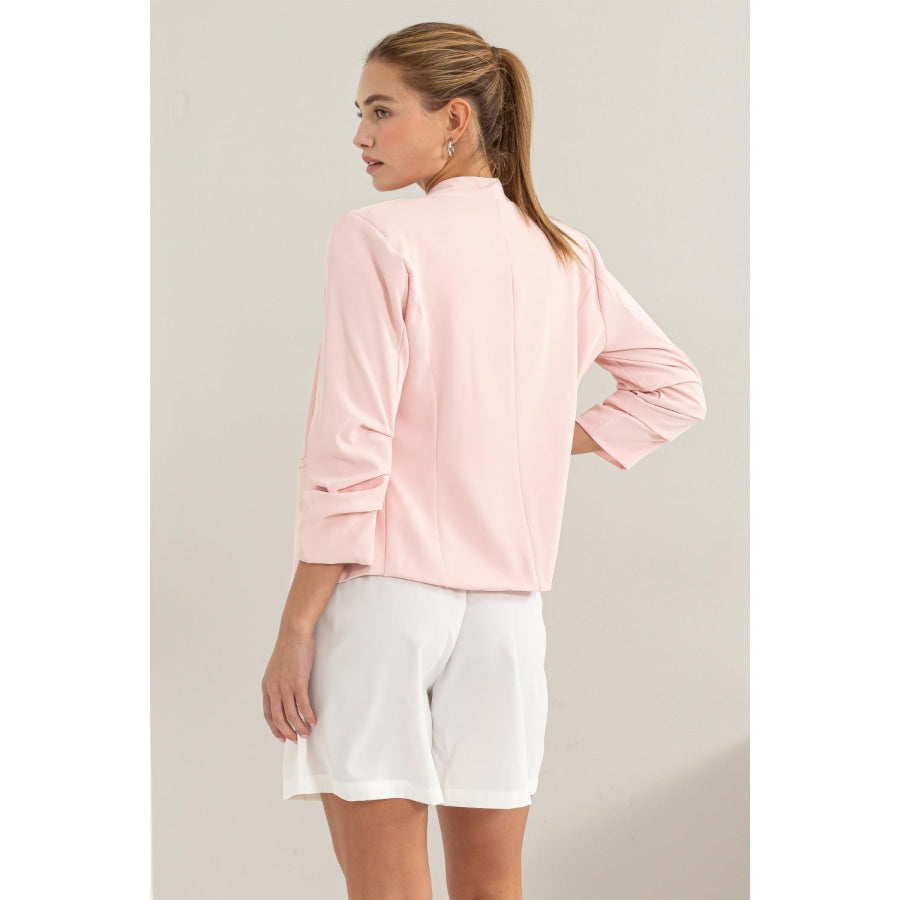 HYFVE Open Front Ruched Sleeve Blazer Blush / S Apparel and Accessories