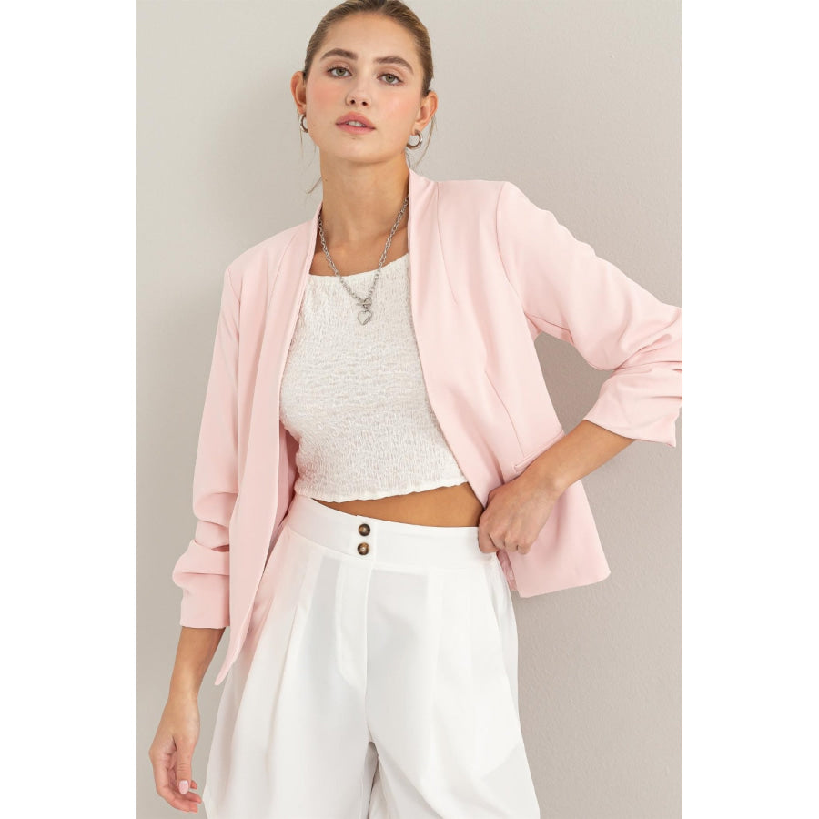 HYFVE Open Front Ruched Sleeve Blazer Apparel and Accessories