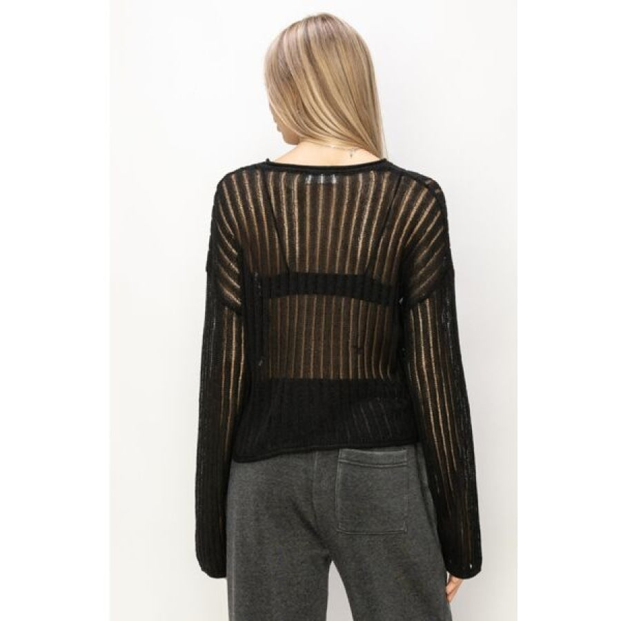 HYFVE Openwork Ribbed Long Sleeve Knit Top Apparel and Accessories