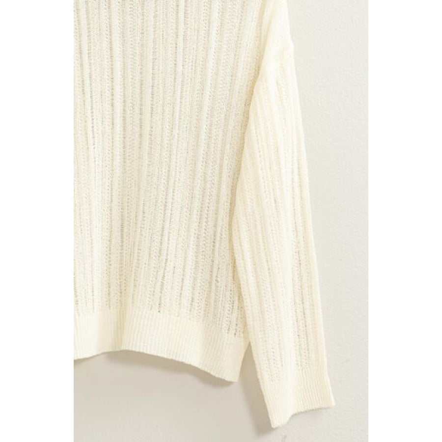 HYFVE Openwork Ribbed Trim Long Sleeve Knit Top Shirts &amp; Tops