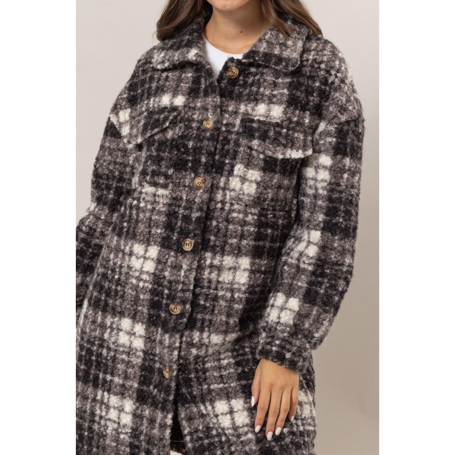 HYFVE Plaid Button Down Longline Shacket Apparel and Accessories