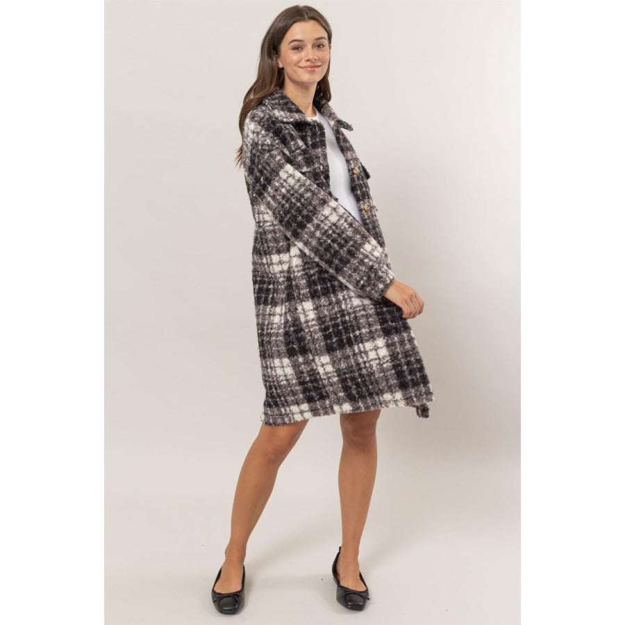 HYFVE Plaid Button Down Longline Shacket Apparel and Accessories