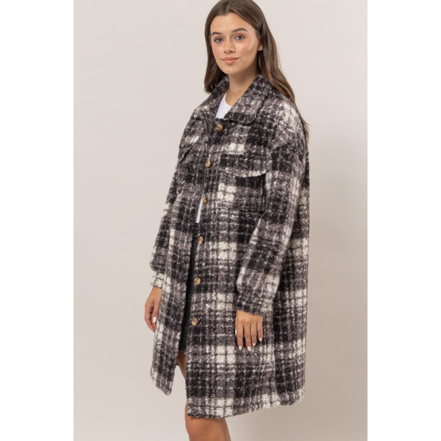 HYFVE Plaid Button Down Longline Shacket Apparel and Accessories