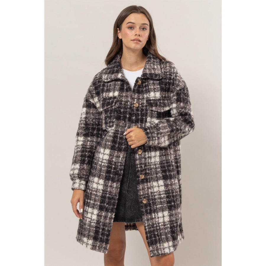 HYFVE Plaid Button Down Longline Shacket Black / S Apparel and Accessories