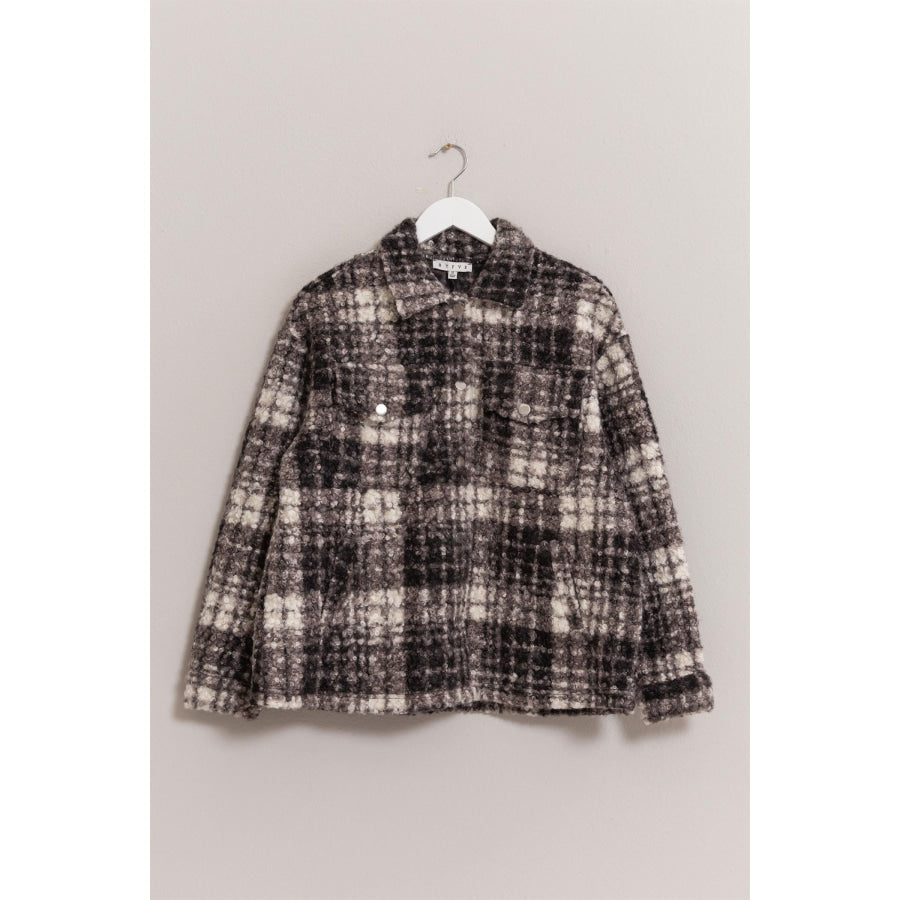 HYFVE Plaid Button Up Boucle Jacket Apparel and Accessories