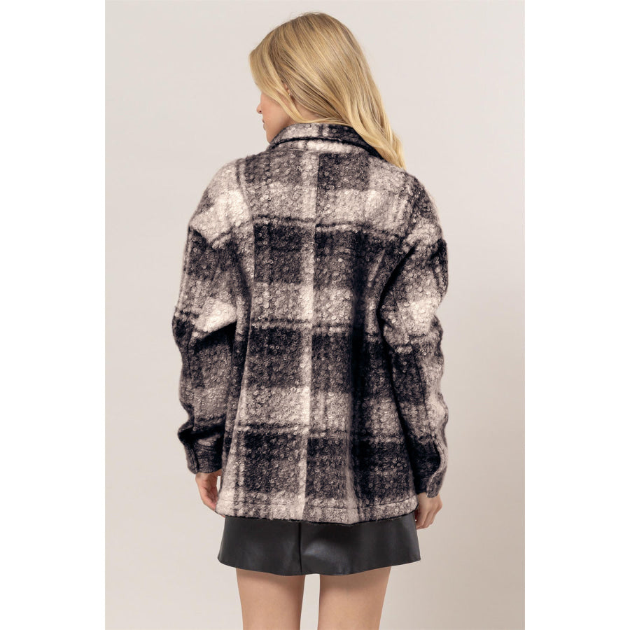 HYFVE Plaid Button Up Boucle Jacket Apparel and Accessories