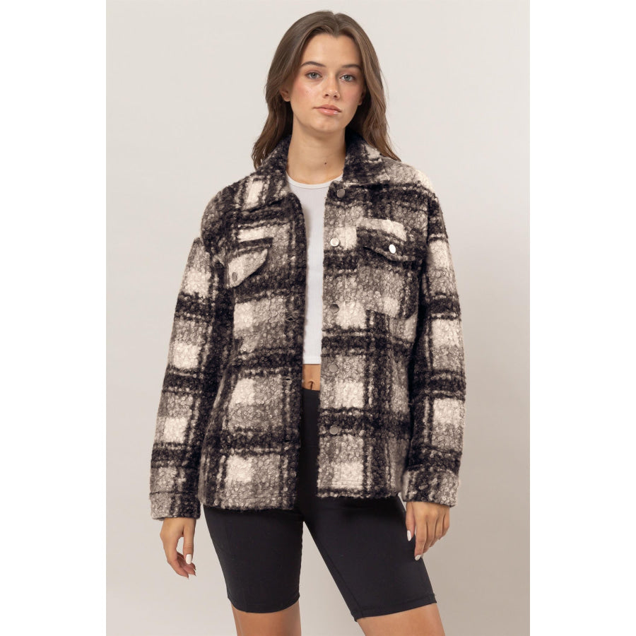 HYFVE Plaid Button Up Boucle Jacket Black / S Apparel and Accessories