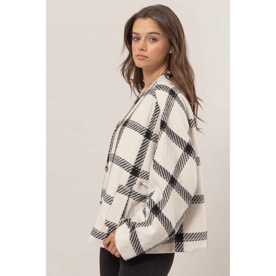 HYFVE Plaid Long Sleeve Jacket with Side Slit Pockets Apparel and Accessories