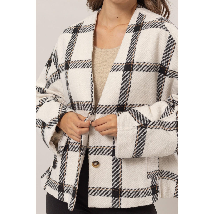 HYFVE Plaid Long Sleeve Jacket with Side Slit Pockets Apparel and Accessories