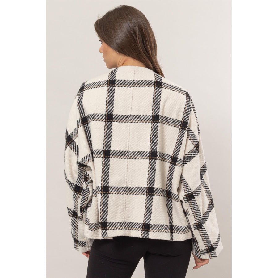 HYFVE Plaid Long Sleeve Jacket with Side Slit Pockets Apparel and Accessories