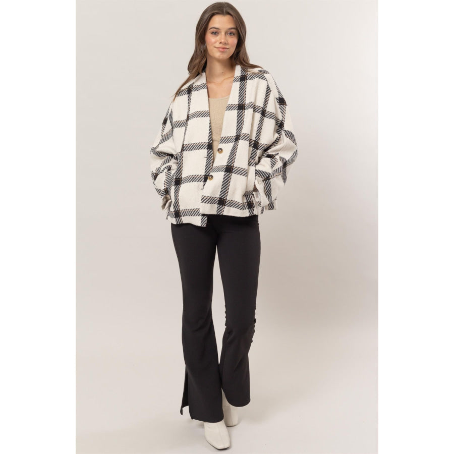 HYFVE Plaid Long Sleeve Jacket with Side Slit Pockets Apparel and Accessories