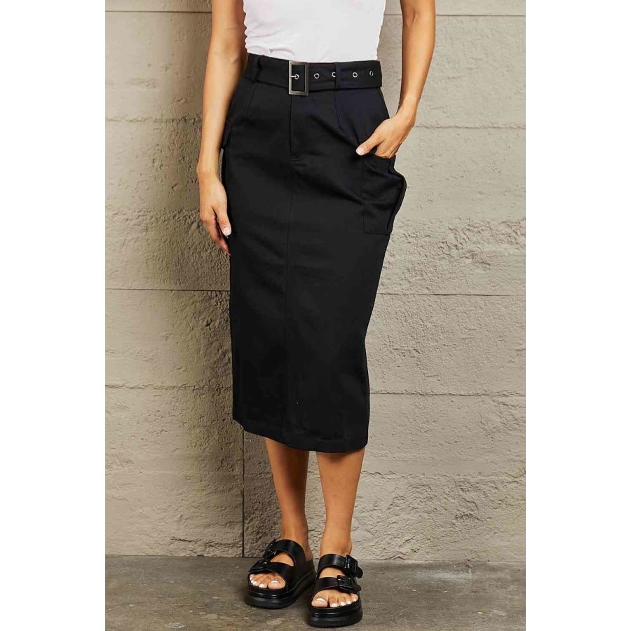 HYFVE Professional Poise Buckled Midi Skirt Black / S Clothing