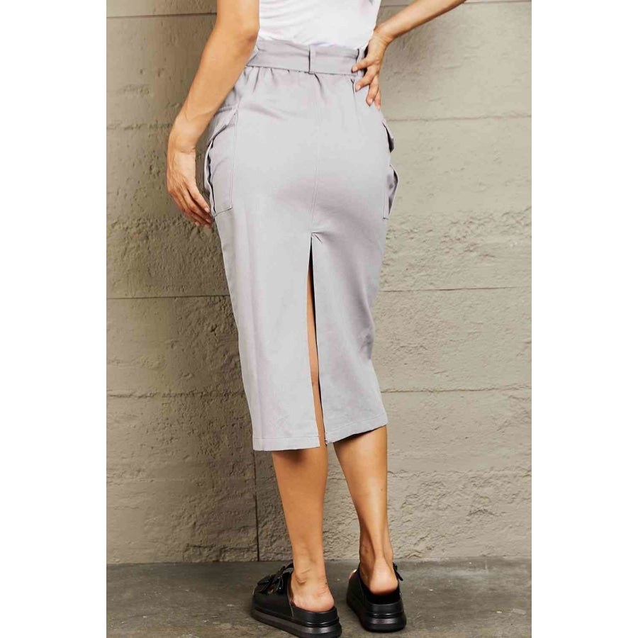HYFVE Professional Poise Buckled Midi Skirt Light Gray / S Clothing