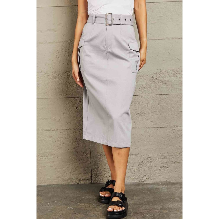 HYFVE Professional Poise Buckled Midi Skirt Light Gray / S Clothing