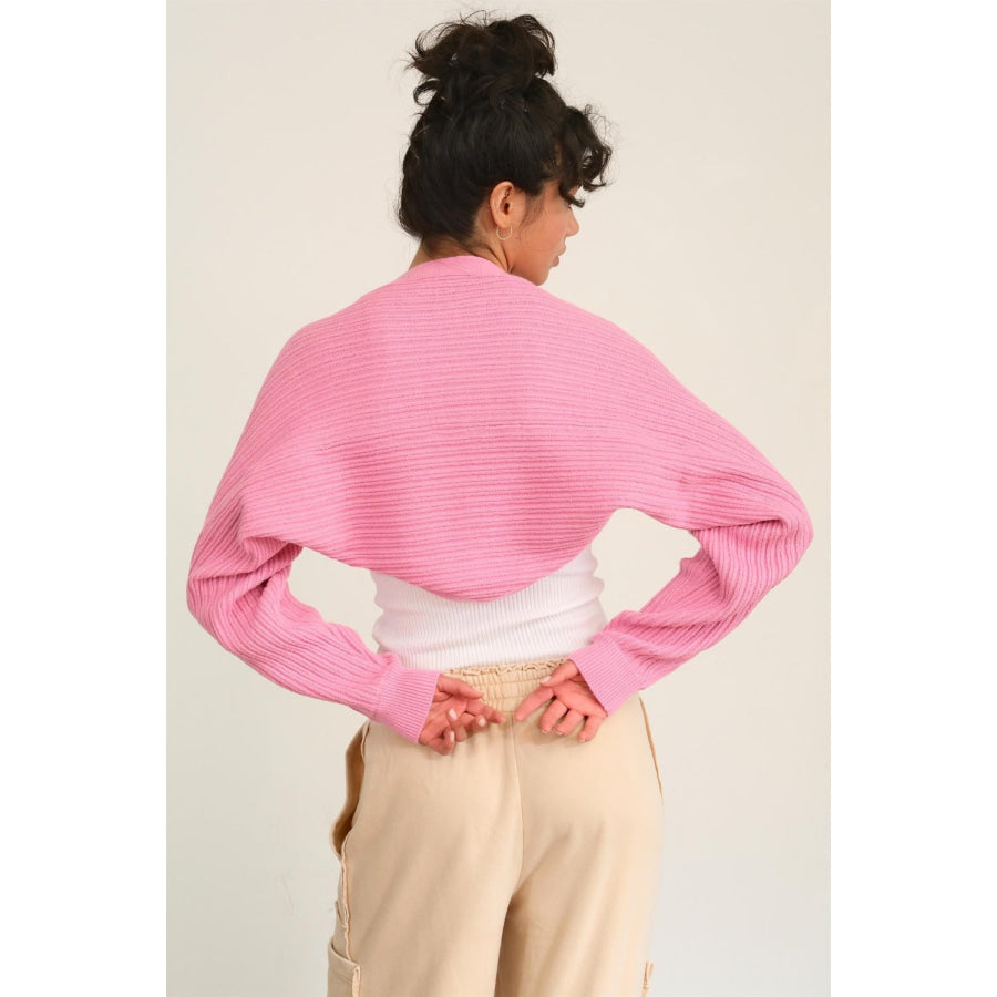 HYFVE Ribbed Knit Bolero Cardigan Rose Pink / S Apparel and Accessories