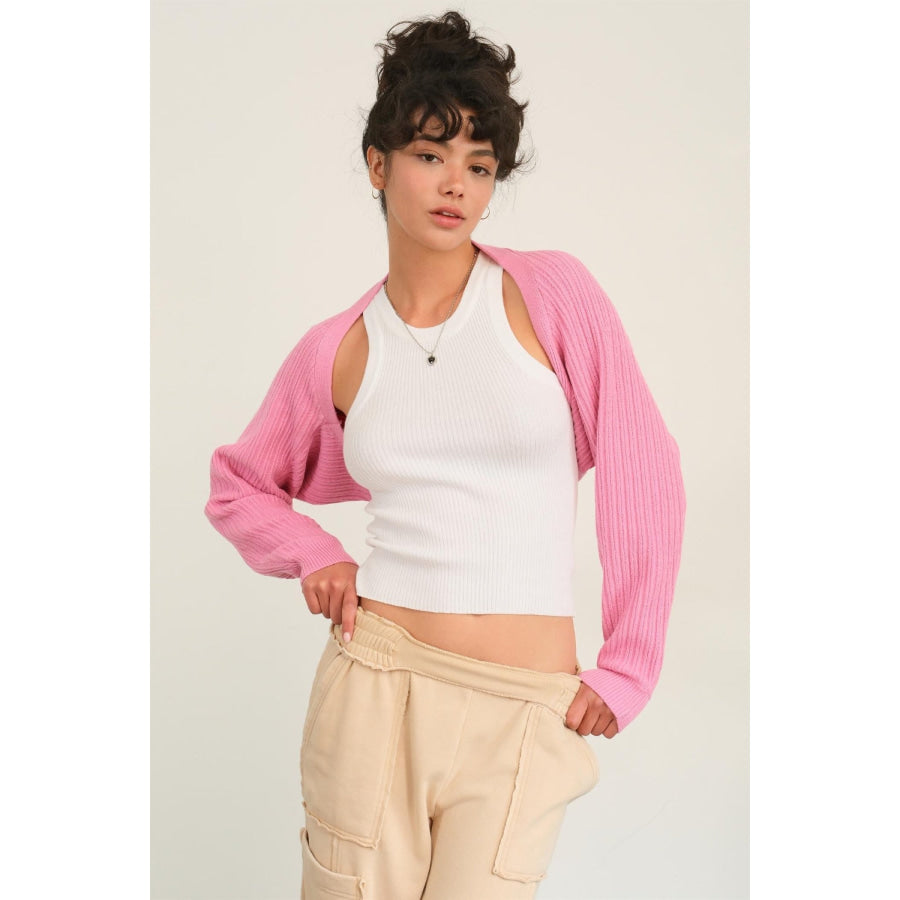 HYFVE Ribbed Knit Bolero Cardigan Rose Pink / S Apparel and Accessories