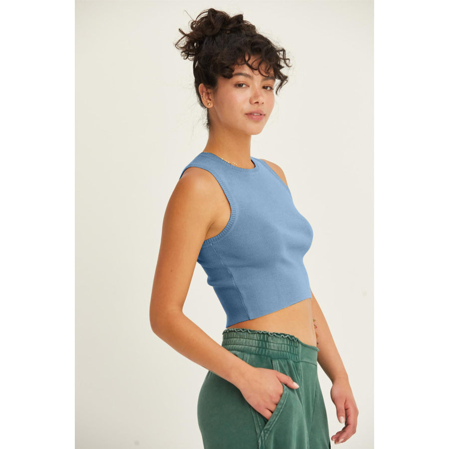 HYFVE Ribbed Knit Cropped Tank Gray Blue / S Apparel and Accessories