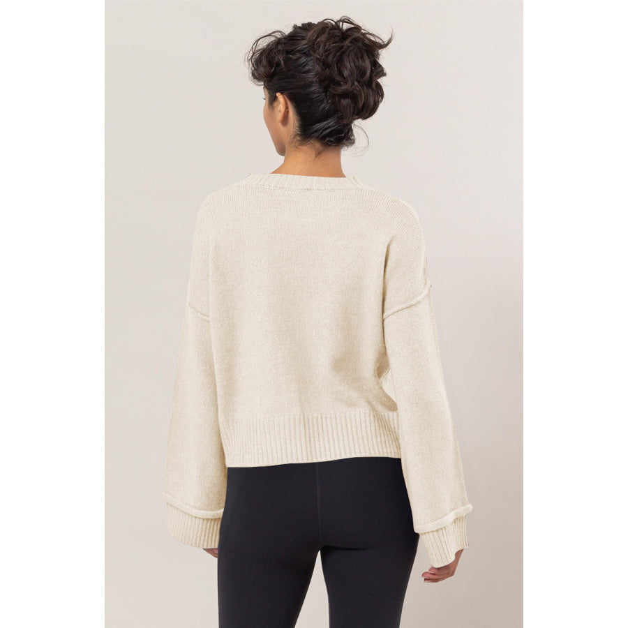 HYFVE Round Neck Dropped Shoulder Ribbed Sweater Apparel and Accessories