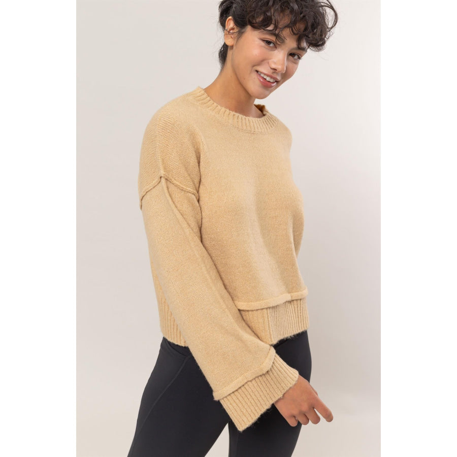 HYFVE Round Neck Dropped Shoulder Ribbed Sweater Apparel and Accessories