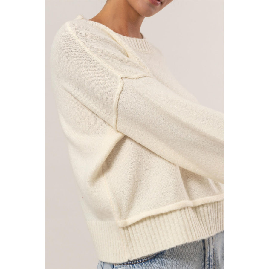 HYFVE Round Neck Dropped Shoulder Ribbed Sweater Apparel and Accessories