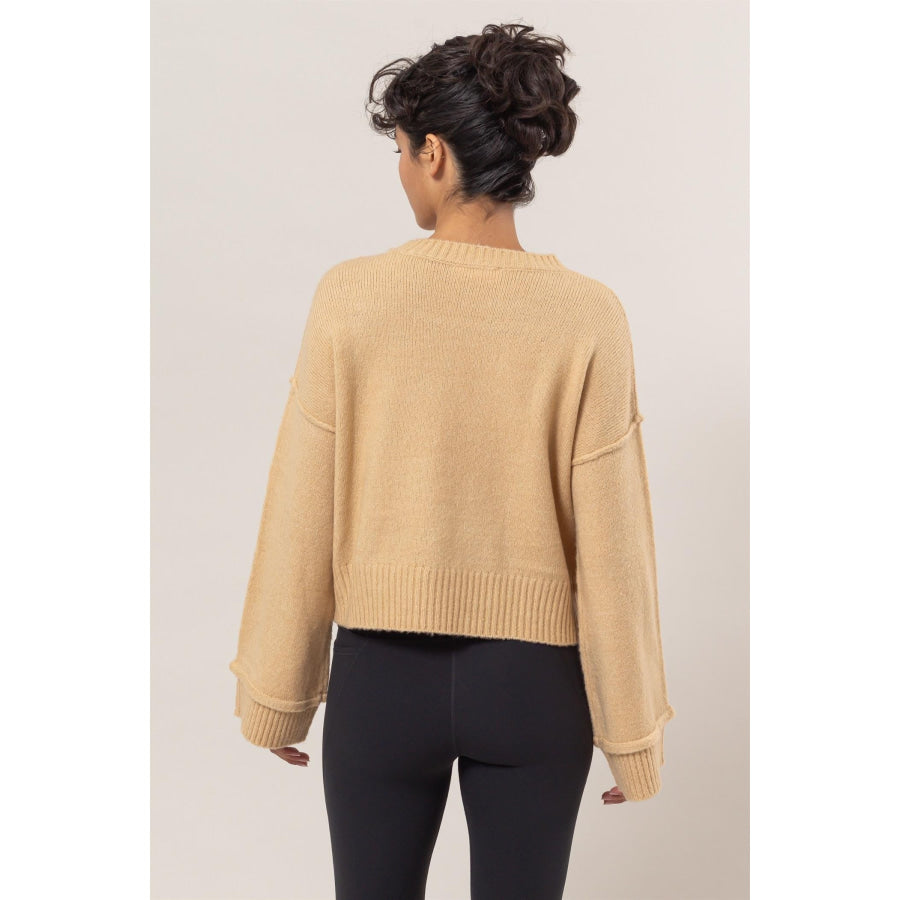 HYFVE Round Neck Dropped Shoulder Ribbed Sweater Apparel and Accessories