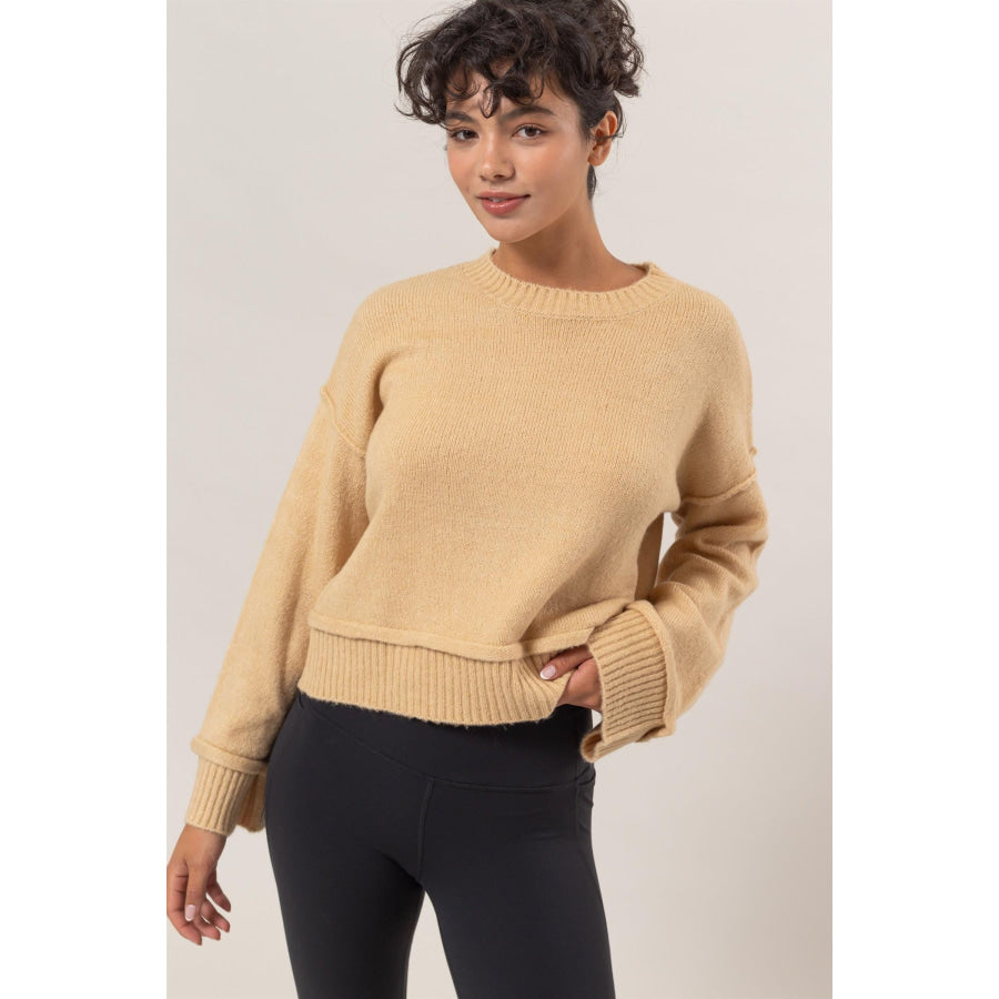 HYFVE Round Neck Dropped Shoulder Ribbed Sweater Apparel and Accessories