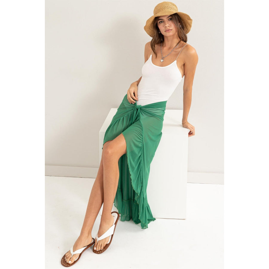 HYFVE Ruffle Trim Cover Up Sarong Skirt Apparel and Accessories