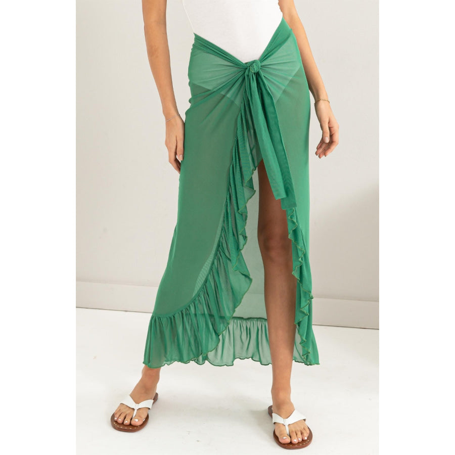 HYFVE Ruffle Trim Cover Up Sarong Skirt Green / S Apparel and Accessories