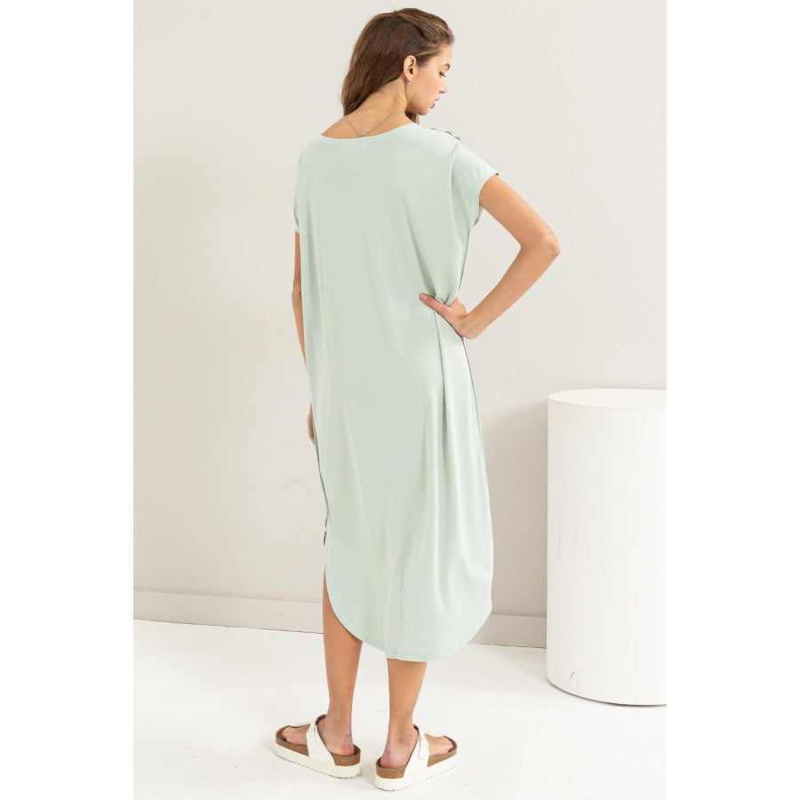 HYFVE Short Sleeve High-Low Slit Midi Dress Apparel and Accessories