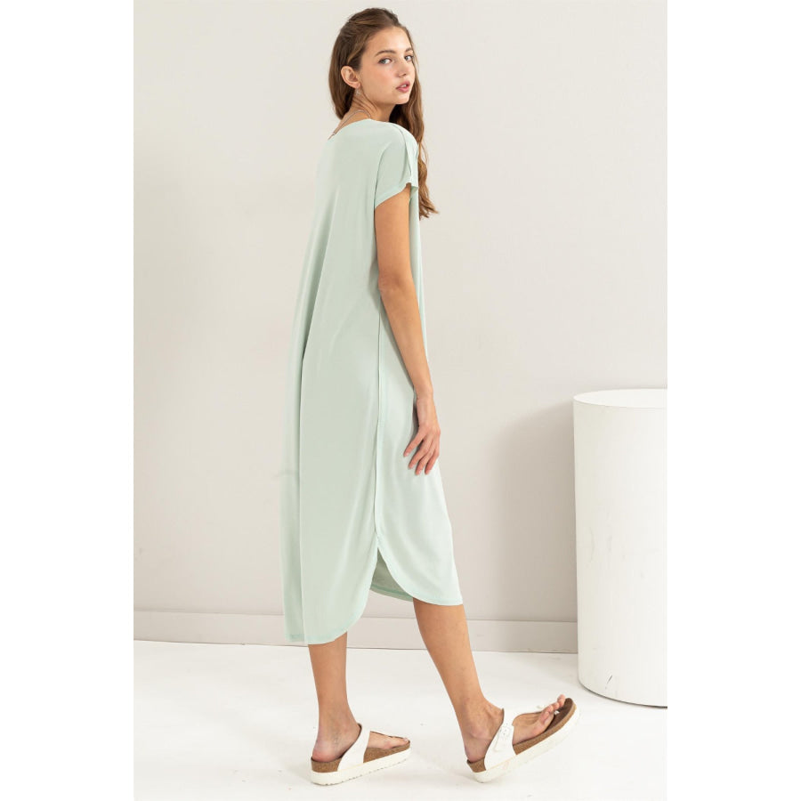 HYFVE Short Sleeve High-Low Slit Midi Dress Apparel and Accessories