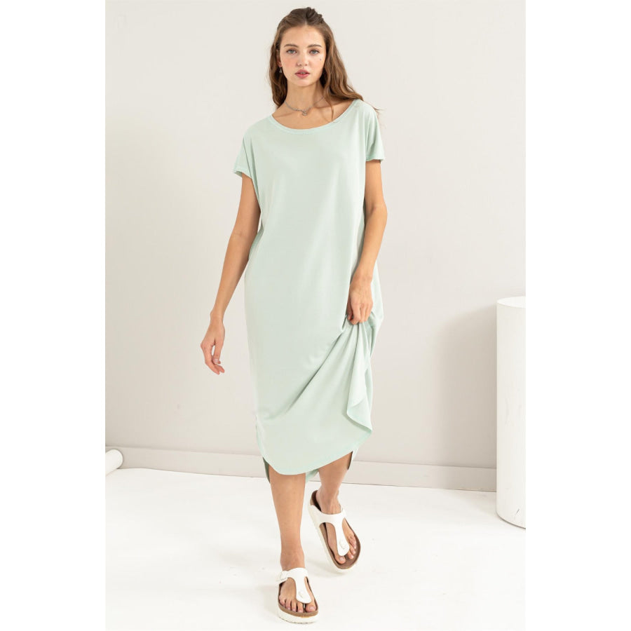 HYFVE Short Sleeve High-Low Slit Midi Dress Mint / S Apparel and Accessories