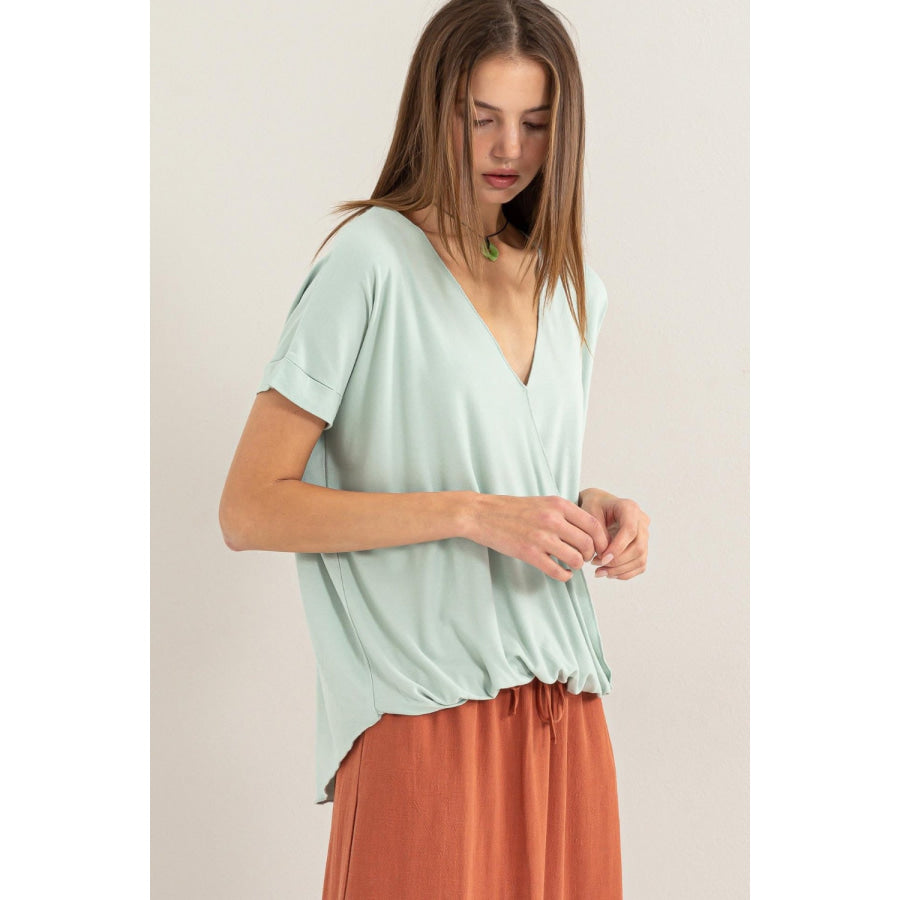 HYFVE Short Sleeve Surplice Top Mint / S Apparel and Accessories