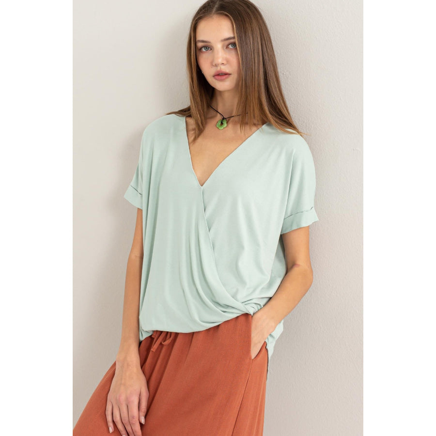 HYFVE Short Sleeve Surplice Top Mint / S Apparel and Accessories