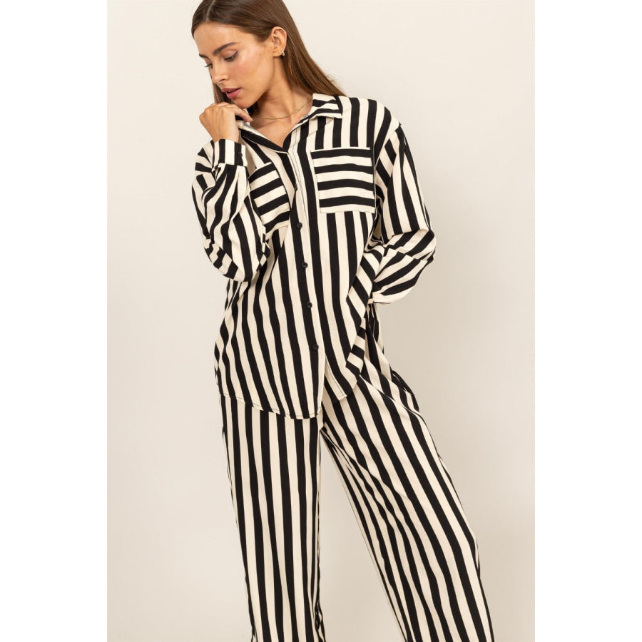 HYFVE Striped Button Up Shirt and Pants Set Apparel and Accessories