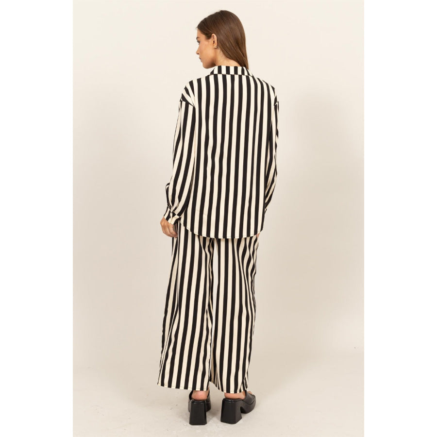 HYFVE Striped Button Up Shirt and Pants Set Apparel and Accessories