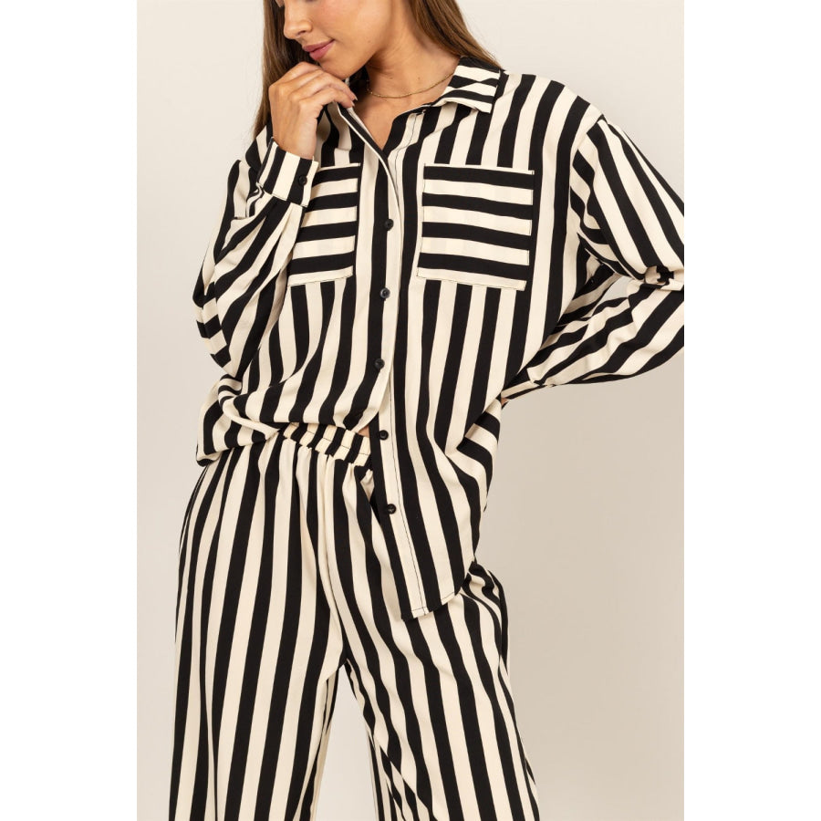 HYFVE Striped Button Up Shirt and Pants Set Apparel and Accessories