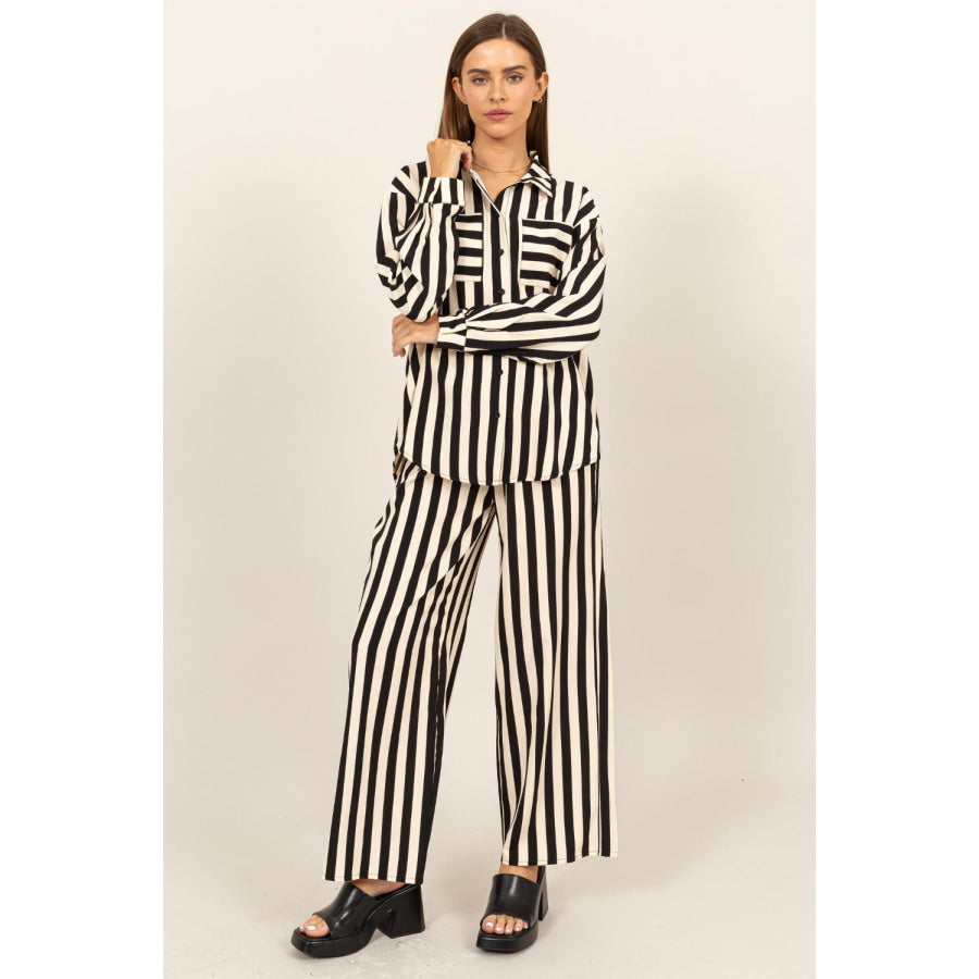 HYFVE Striped Button Up Shirt and Pants Set Black / S Apparel and Accessories