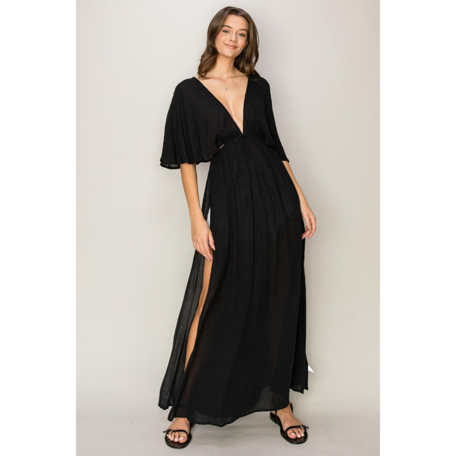 HYFVE Tie Back Maxi Split Cover Up Dress Black / S Apparel and Accessories